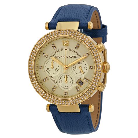 michael kors ladies parker gold and navy blue watch mk2280|Michael Kors Parker Chronograph Gold.